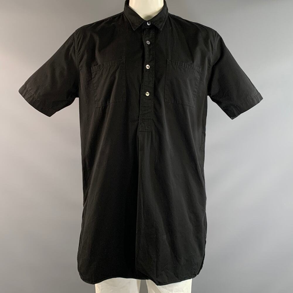 OUR LEGACY Size L Black Patchwork Cotton Tunic Short Sleeve Shirt